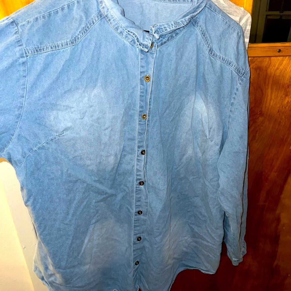SHEIN-Denim Button Up Shirt- Plus Size